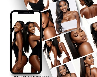 Luxury Hair Model Stock Image Bundle Website Model Photos Female Model Hair Extensions Salon Beauty Branding Images Melanin Hair Photography