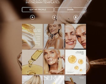 Modelli Instagram per la cura della pelle / Post di prodotti per la cura della pelle di lusso / Estetica Instagram per estetisti / Pacchetto Canva per social media / Bellezza