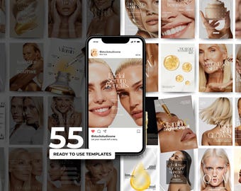 Plantillas de Instagram para el cuidado de la piel / Publicaciones de cuidado de la piel de lujo / Estética de Instagram para esteticistas / Paquete Canva para redes sociales / Belleza