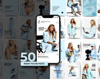 Plantillas de Instagram y Canva con estética azul / Gestor de redes sociales y creador de contenido / Plantillas azules inspiradas en Pinterest / Descarga digital