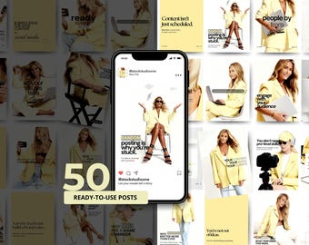 Plantillas de Instagram con estética amarilla / Gestor de redes sociales y creador de contenido / Plantillas de Canva amarillas inspiradas en Pinterest / Descarga digital