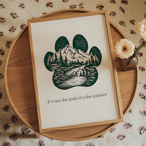 Dog Paw Art Print Digital Dog Print Mountain Silhouette Pine Tree Nature Scene Adventure animal lover Gift Mom Hiking Enthusiast Travel Wall