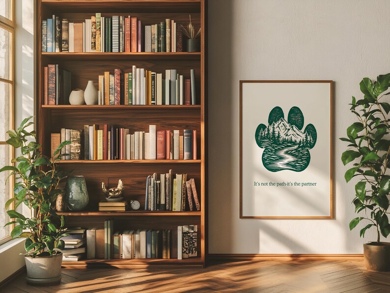 Nature Scene Artwork Dog Paw Print Mountain Silhouette Pine Trees Adventure Theme Digital Download Wall Art Home Decor Pet Memorial Gift Dog Mom Present Hiking Enthusiast Gift Outdoor Lover Artwork Inspirational Quote Partner Path Multiple