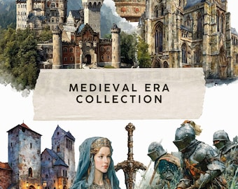 Medieval Era Clipart 35 PNG Set, Middle Ages Objects, Knights and Nobles, Buildings, Daily Life Elements