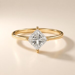 Princess Cut Lab Diamond Solitaire Ring, Minimalist Diamond Promise Ring, Dainty Stackable Ring