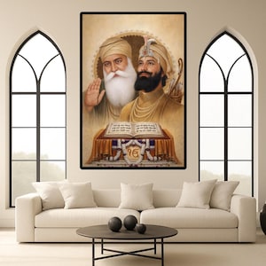 Guru Nanak Dev Ji i Guru Gobind Singh Ji razem plakat artystyczny na ścianę