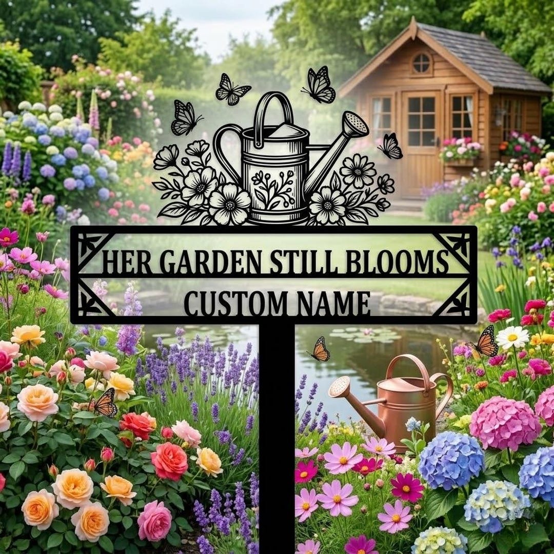 Acu Bloom Sign Her Garden Still Blooms Metal Sign – Memorial Garden Decor ...