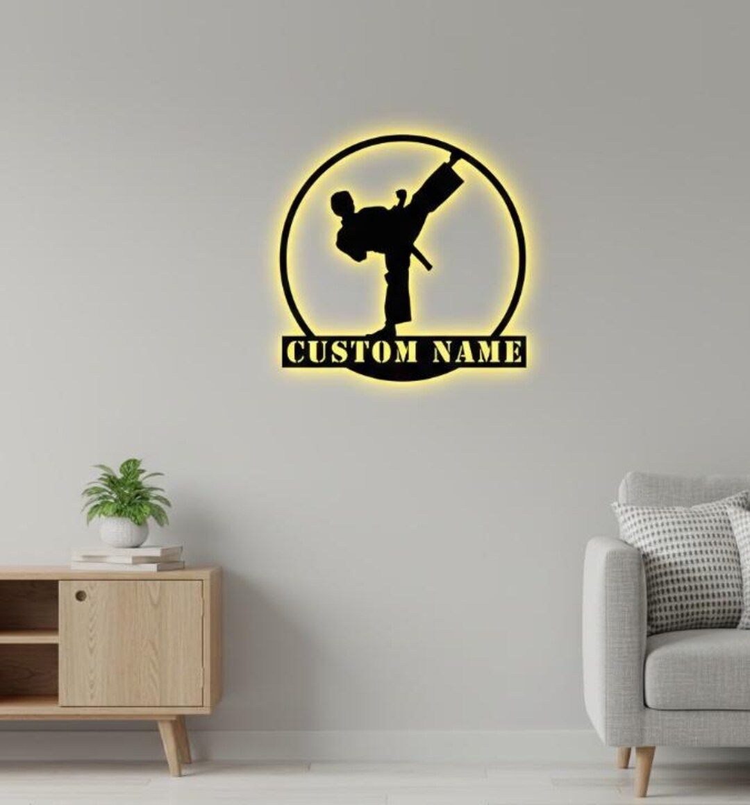 Personalized Boy Taekwondo Metal Wall Art With LED Light, Custom Name ...