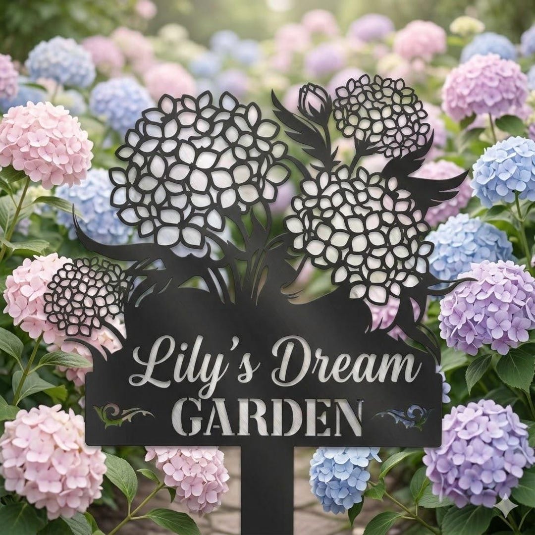 Personalized Hydrangea Garden Sign, Lily's Dream Garden Marker, Custom ...