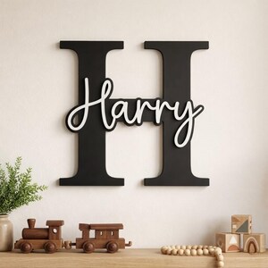 Personalized Initial Metal Name Sign, Custom Script Monogram Wall Decor, Minimalist Nursery Name Sign Kids Room Gift