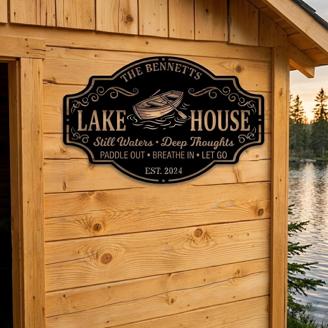 Custom Lake House Metal Sign Personalized Family Name Wall Art Cabin ...