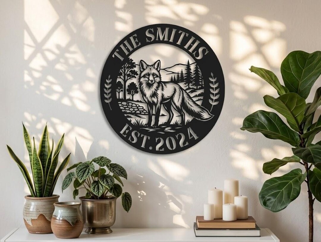 Personalized Fox Metal Sign, Custom Family Name Outdoor Sign, Rustic ...