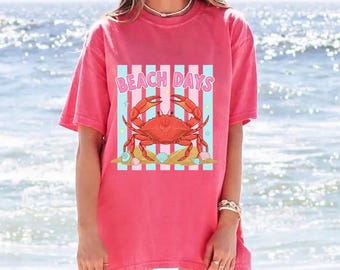 Camiseta Beach Days Crab: Camiseta playera de verano con estampado costero – Unisex para amantes del océano