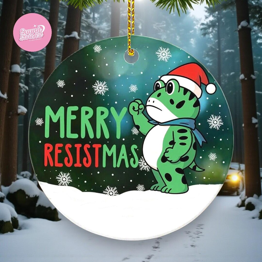 Resistmas Rabbit Merry Resistmas Frog Ornament 2025 – Funny Political Ceramic Christmas ...
