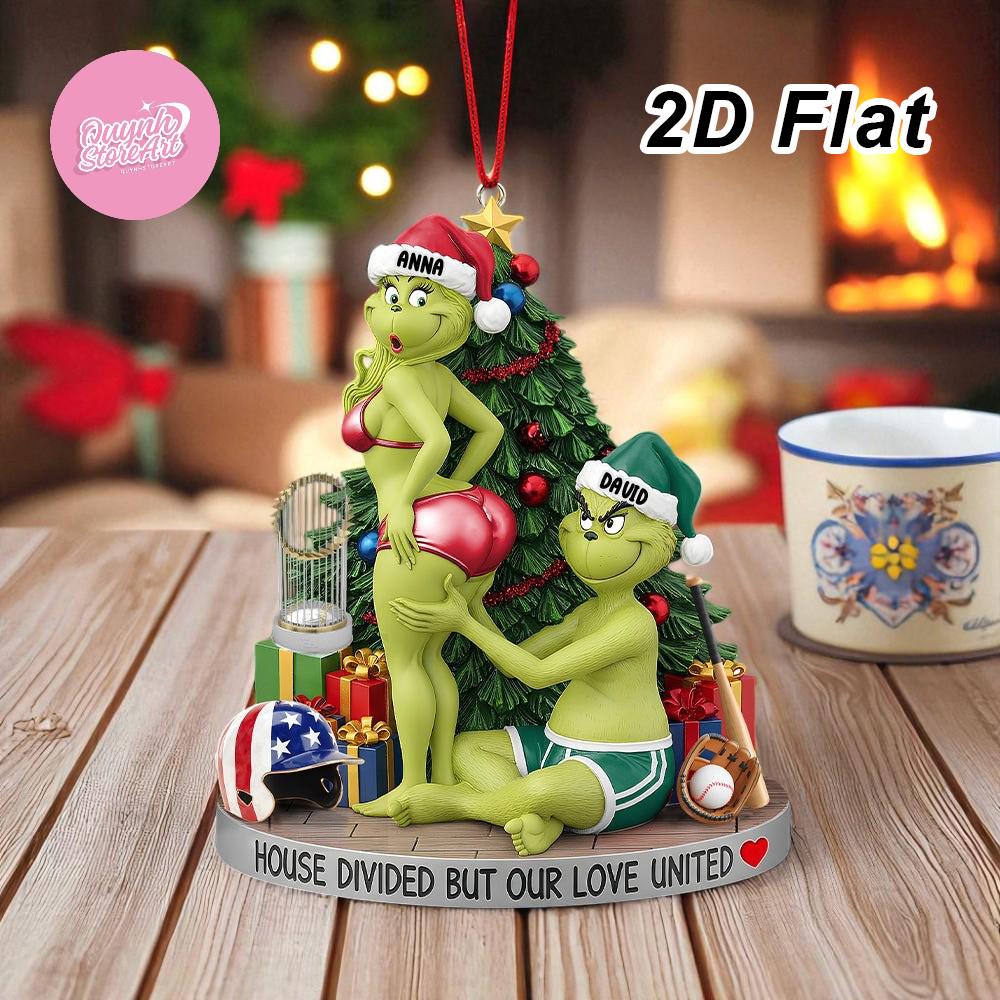 Personalized Gifts For Baseball-Loving Couple Christmas Ornament, Funny Green Monster Couple Ornament, Custom Holiday Tree Decoration