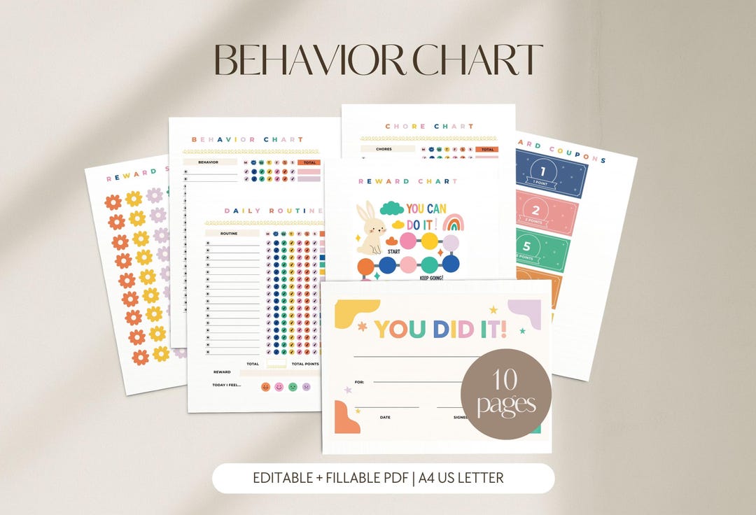 Behavior Chart for Kids Editable Pdfs Daily Routine Chart Reward Chart ...