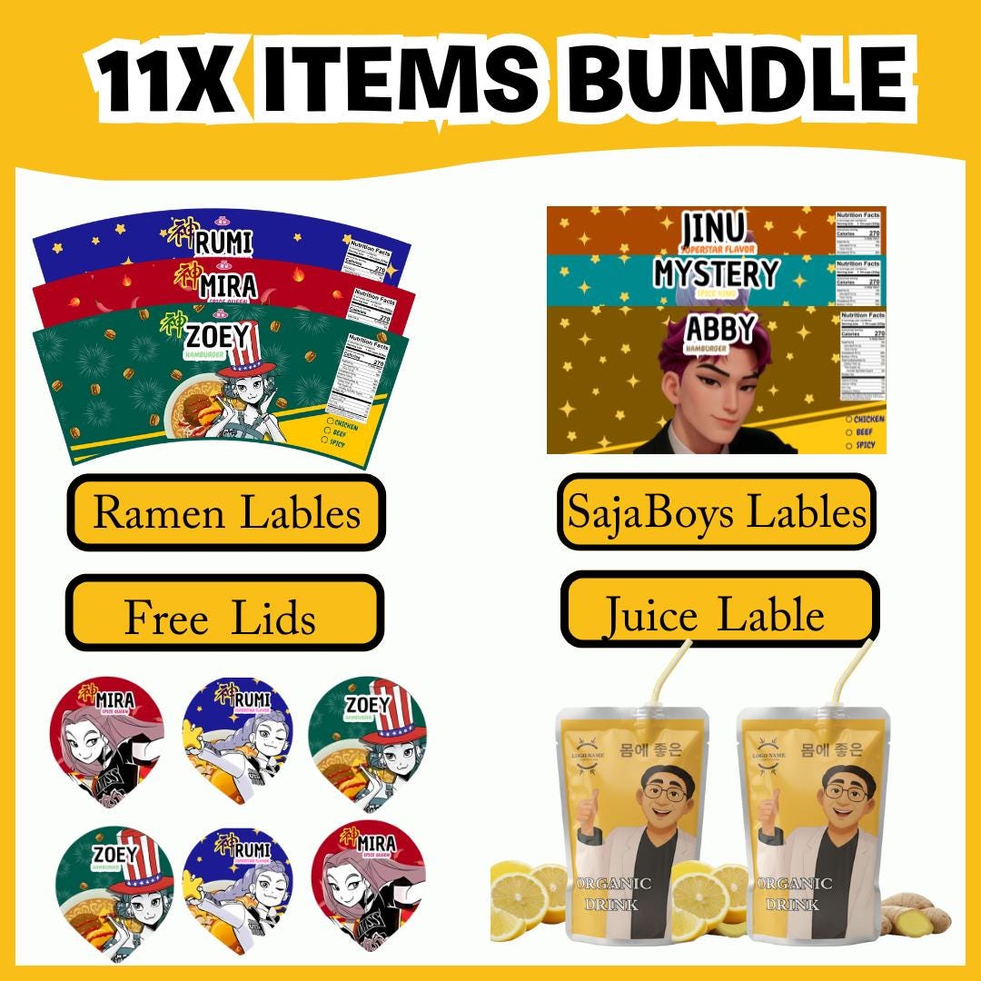 Kpop Demon Hunters Party Labels | Huntrix Ramen Cup Wrap & Capri Sun ...