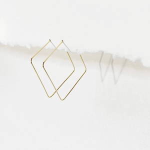 solid gold hoop earrings, square hoop earrngs, solid gold earrings, thin hoop earrings, geometric gold earrings, dainty hoop earrings