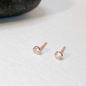 rose gold studs, cz diamond, small rose gold earrings, dainty earrings, birthday gift, everyday earrings image 1