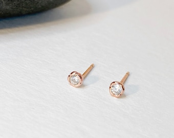 rose gold studs, cz diamond, small rose gold earrings, dainty earrings, birthday gift, everyday earrings