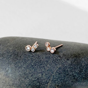 rose gold earrings, solid gold earrings, everyday earrings, small earrings, stud earrings, tiny diamond studs, solid gold post earrings