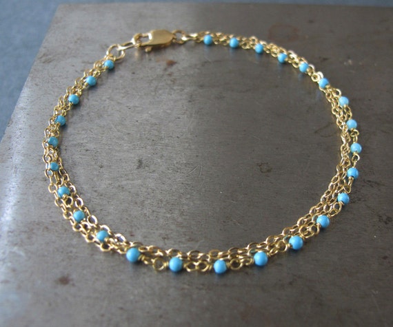 Turquoise Stone Woven Gold Bracelet