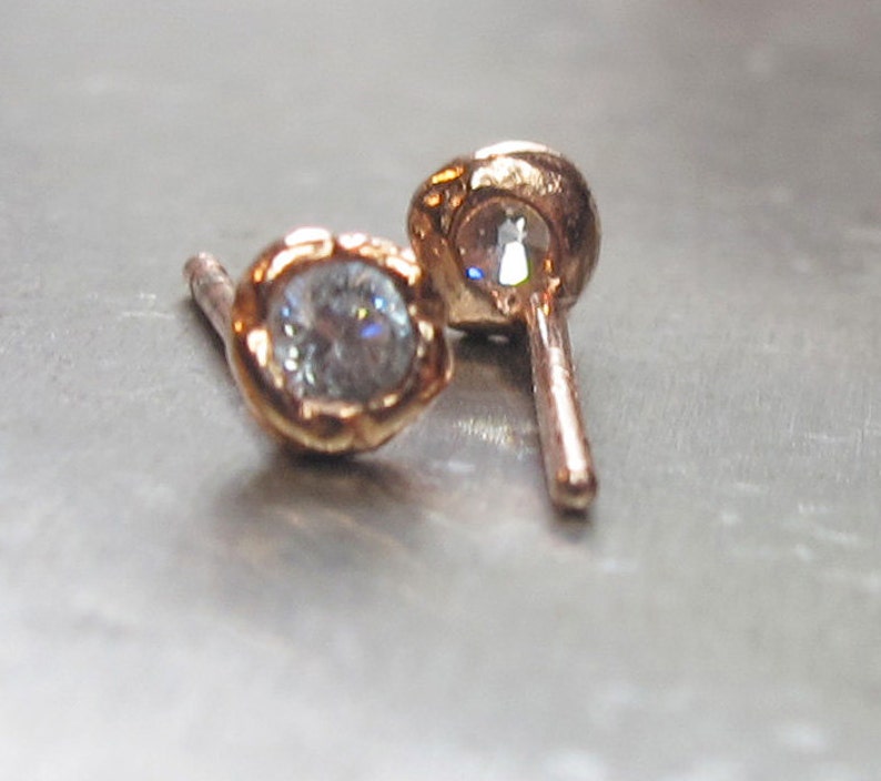 rose gold studs, cz diamond, small rose gold earrings, dainty earrings, birthday gift, everyday earrings image 3