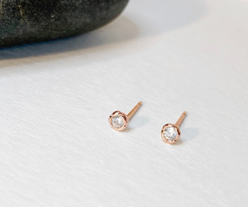 rose gold studs, cz diamond, small rose gold earrings, dainty earrings, birthday gift, everyday earrings image 1