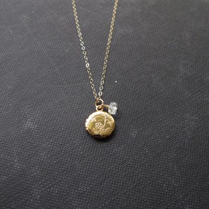 vintage yellow gold locket necklace, small locket, tiny locket, locket pendant necklace, locket necklace, ruby, moonstone, lapis azurite