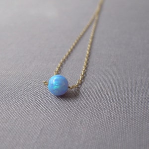 opal necklace, brilliant blue opal necklace, gold necklace, round opal necklace, solitaire opal, bridesmaid gift, october birthstone image 3