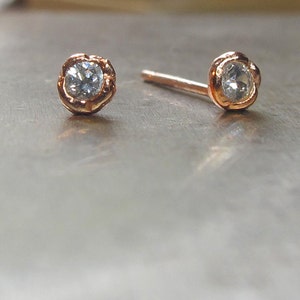 rose gold studs, cz diamond, small rose gold earrings, dainty earrings, birthday gift, everyday earrings image 2