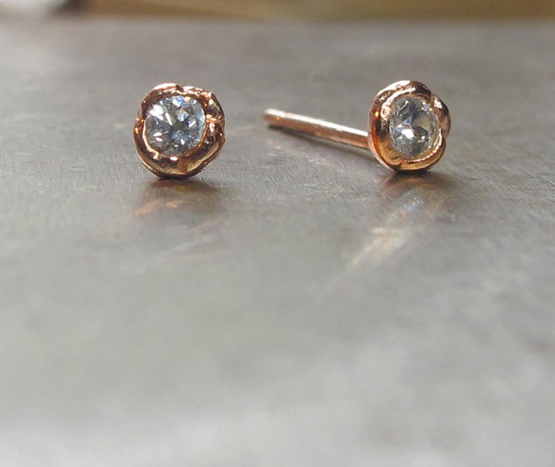 rose gold studs, cz diamond, small rose gold earrings, dainty earrings, birthday gift, everyday earrings image 2