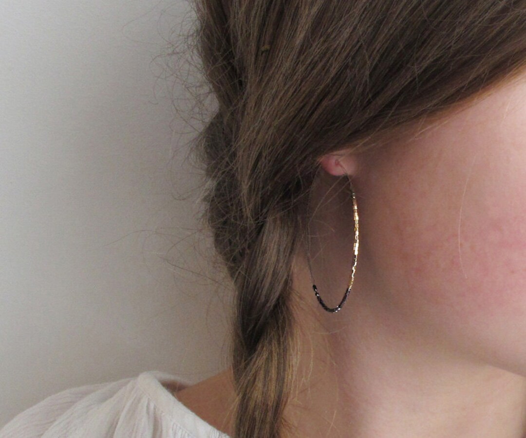 Sterling Silver Hoop Earrings, Hoop Earrings With Gold Beads, Hoop ...