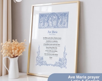 Ave Maria Prayer Latin Print, Catholic Home Decor, Marian Prayer Poster 8x10 PDF Traditional