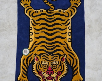 Tibetan Hand Tufted Wool Rug | Handmade Tiger Carpet | Cozy Animal Rug for Living Room, Bedroom, Kids Room, Nursery Décor & Perfect Gift