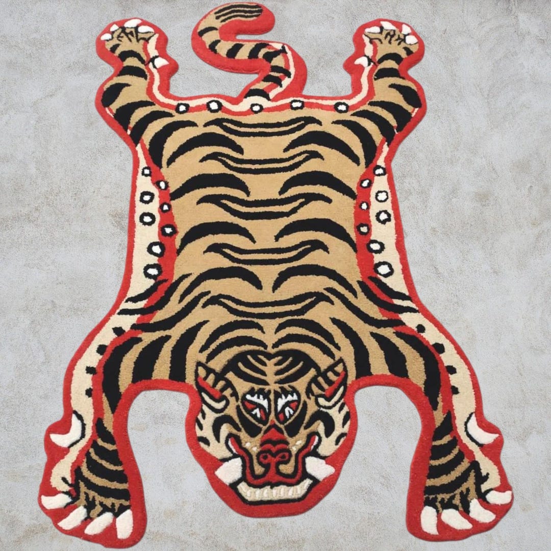 Preppy Tiger Rug Tibetan Tiger Rug 2x3ft | Hand Tufted Handmade Wool Carpet | Animal Rug ...