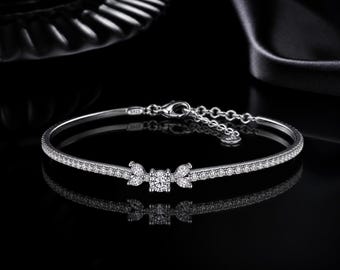 Sierlijke 925 zilveren diamanten armband, minimalistische tennisarmband, elegante verstelbare sieraden Cadeau voor haar
