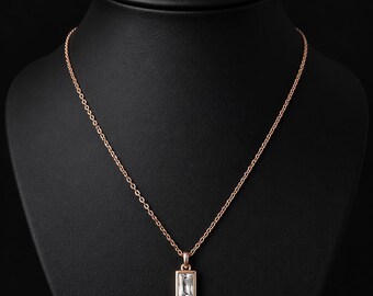 14K roségouden rechthoekige lab-diamantenhangerketting, 0,60 kt solitaireketting