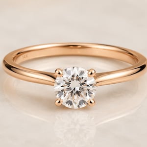14k roségouden solitaire diamanten ring – ronde briljantgeslepen verlovingsring afbeelding 1