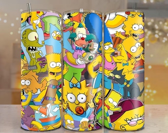 Simpson Collage Tumbler Wrap PNG: Skinny Sublimation Design (Digital Download)