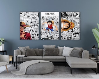 Anime-inspiriertes Abenteuer-Wandbild-Set (3-teilig), Manga-Comic-Panel, Helden-Kunstdruck, Wanddeko fürs Gaming-Zimmer, Digitaler Download, 300 DPI