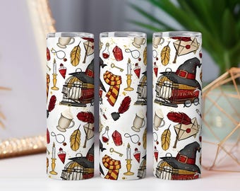 Diseño PNG para envolver vasos de la Escuela de Magia / Libros y pociones encantados / Diseño de sublimación de hechizos fantásticos