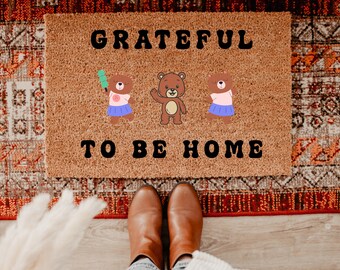 Colorful Grateful To Be Home Doormat, Dancing Bears Doormat, Funny Mat, Outdoor Decor, All Weather Doormat, Cute Doormat YDMAT42