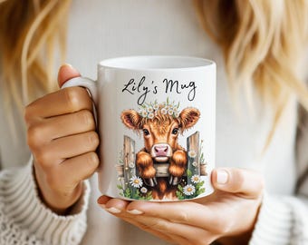 Personalized Highland Cow Sunflower Mug • Sunflower Gifts • Custom Wildflower Gift • Gift for Her Sister Daughter • Birthday Gift • YCM15