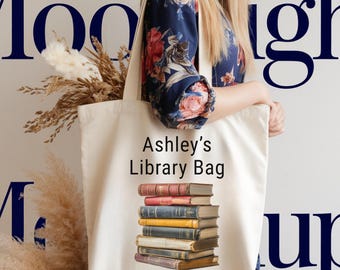 Personalized Library Tote Bag, Custom Name Book Bag for Kids, Teachers, Bookworm, Cute Canvas Reading Tote Gift Idea, Gift for Book Lover Y3