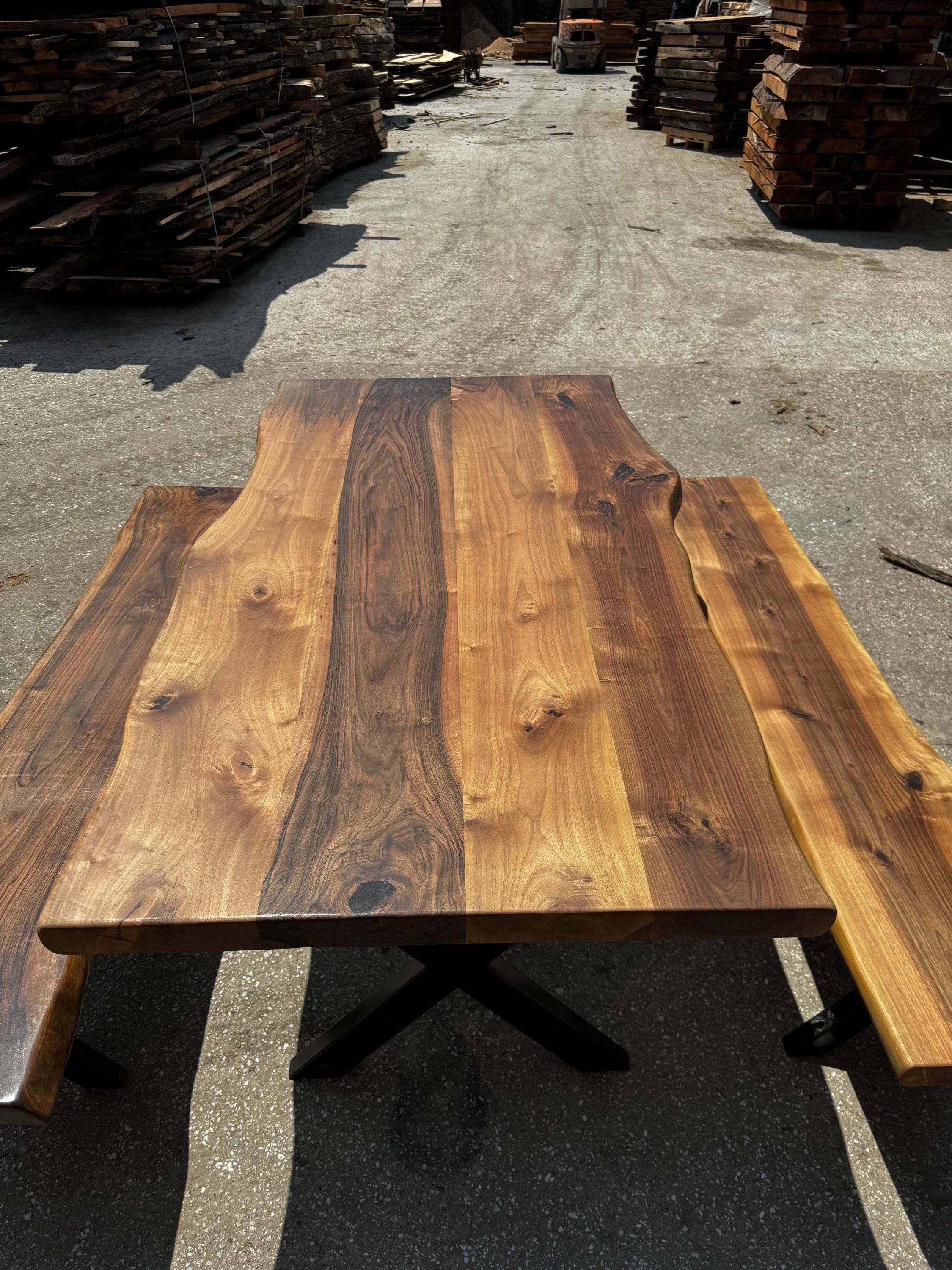 Live Edge Walnut Dining Table & Bench Set - Solid Wood Kitchen ...