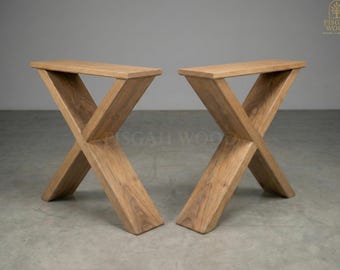 Solid Walnut Table Legs - X Shape Wooden Desk Legs - Mid Century Modern Dining Table Base - Heavy Duty Replacement Legs for Live Edge