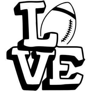 Puede incluir: Gráfico en blanco y negro de la palabra "LOVE" con un balón de fútbol que reemplaza la "O". Las letras son en negrita con relleno blanco y contorno negro. El balón de fútbol también es blanco y negro.