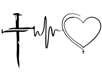 Faith Heartbeat SVG | Cross Lifeline PNG | Medical Gift DIY | Minimalist Car Decal Art | Memorial Keepsake Design | Laser Cut Decor