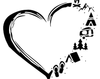 Camping Heart SVG | Mountain Adventure PNG | Camping Life Clipart | Wanderlust Heart Cut File | Outdoor Nature Design for Cricut Projects